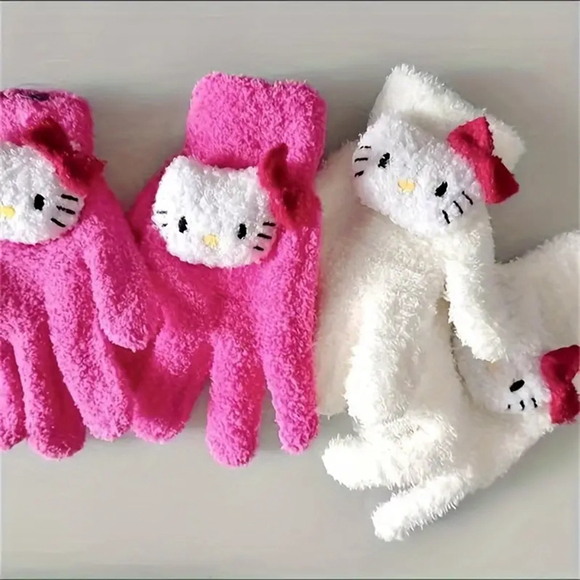 Girls Hello kitty Inspired Gloves One Size White - Picture 3 of 4